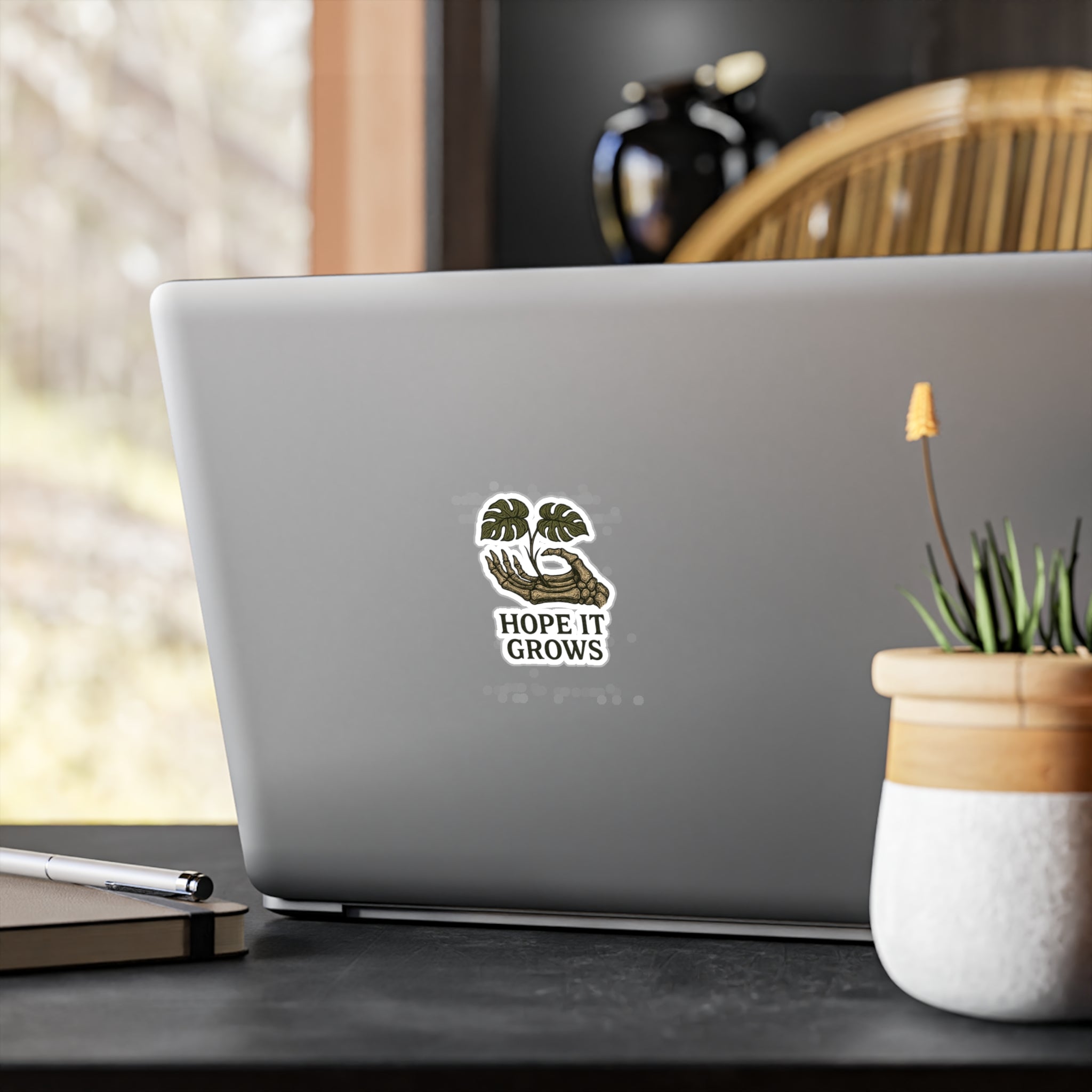 Hope It Grows Sticker — Plant & Skeleton Hand Kiss-Cut Vinyl Decal