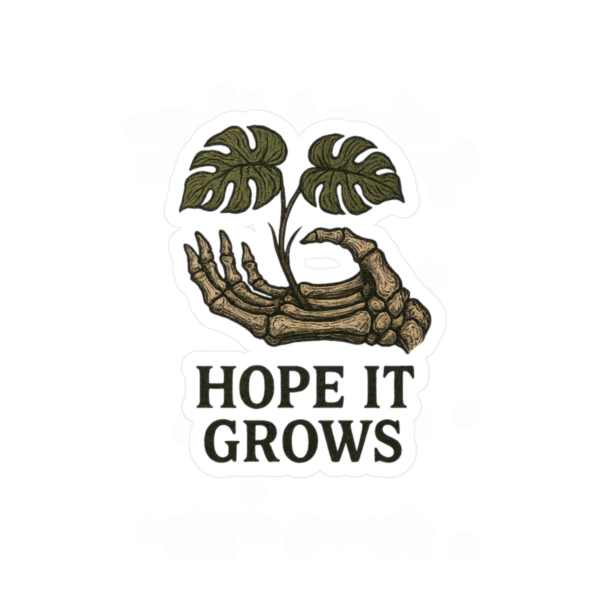 Hope It Grows Sticker — Plant & Skeleton Hand Kiss-Cut Vinyl Decal