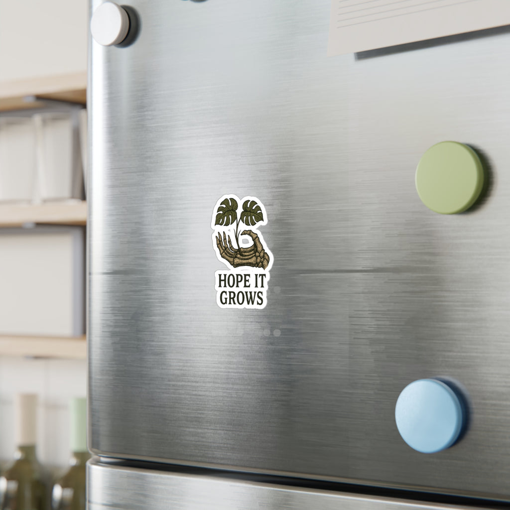 Hope It Grows Sticker — Plant & Skeleton Hand Kiss-Cut Vinyl Decal